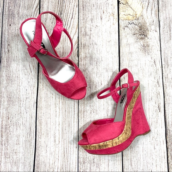 Rue21 Shoes - Rue 21 Etc! Pink Faux Suede & Cork Open Toe Wedges